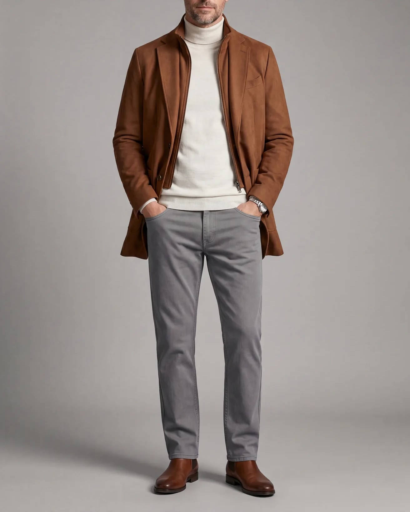 Cognac Brown Hybrid Jacket, on model