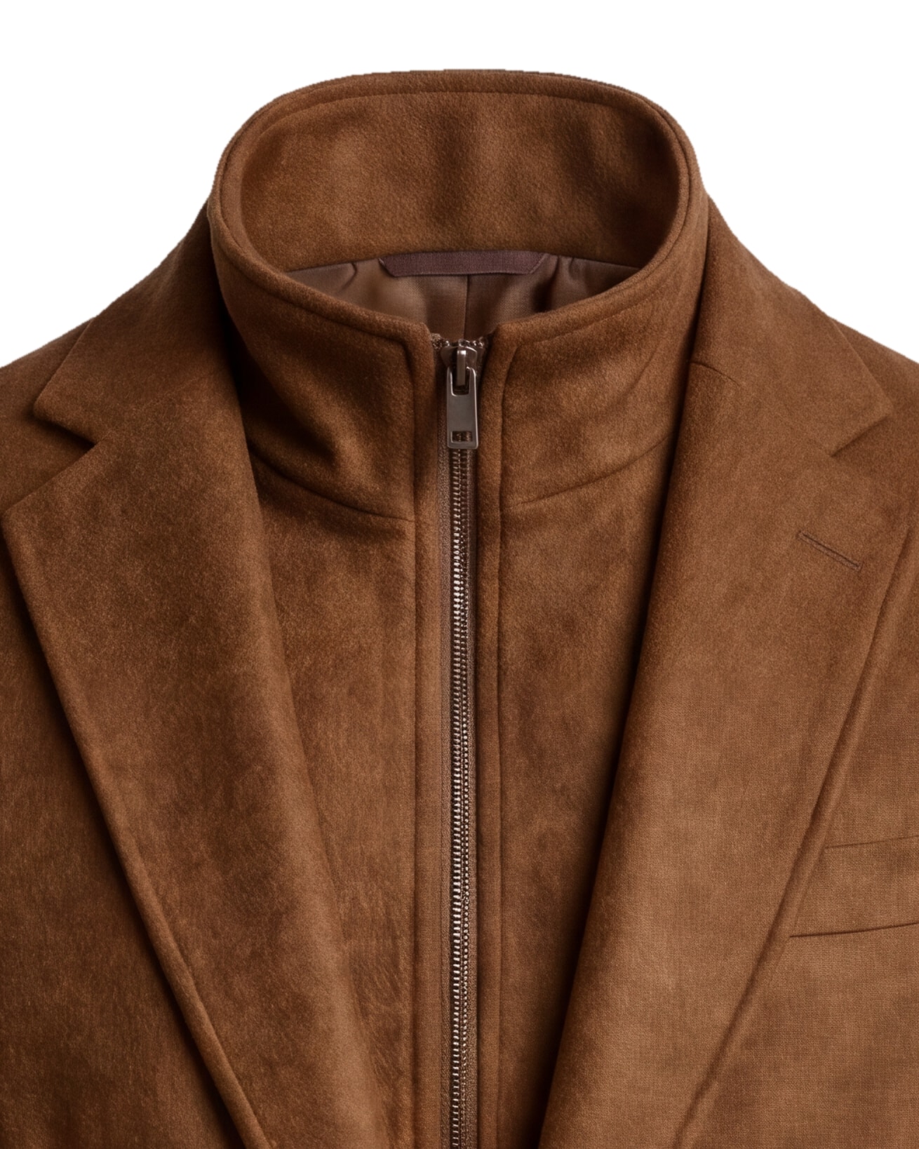 Cognacbrun Hybrid jakke, detalje af kraven