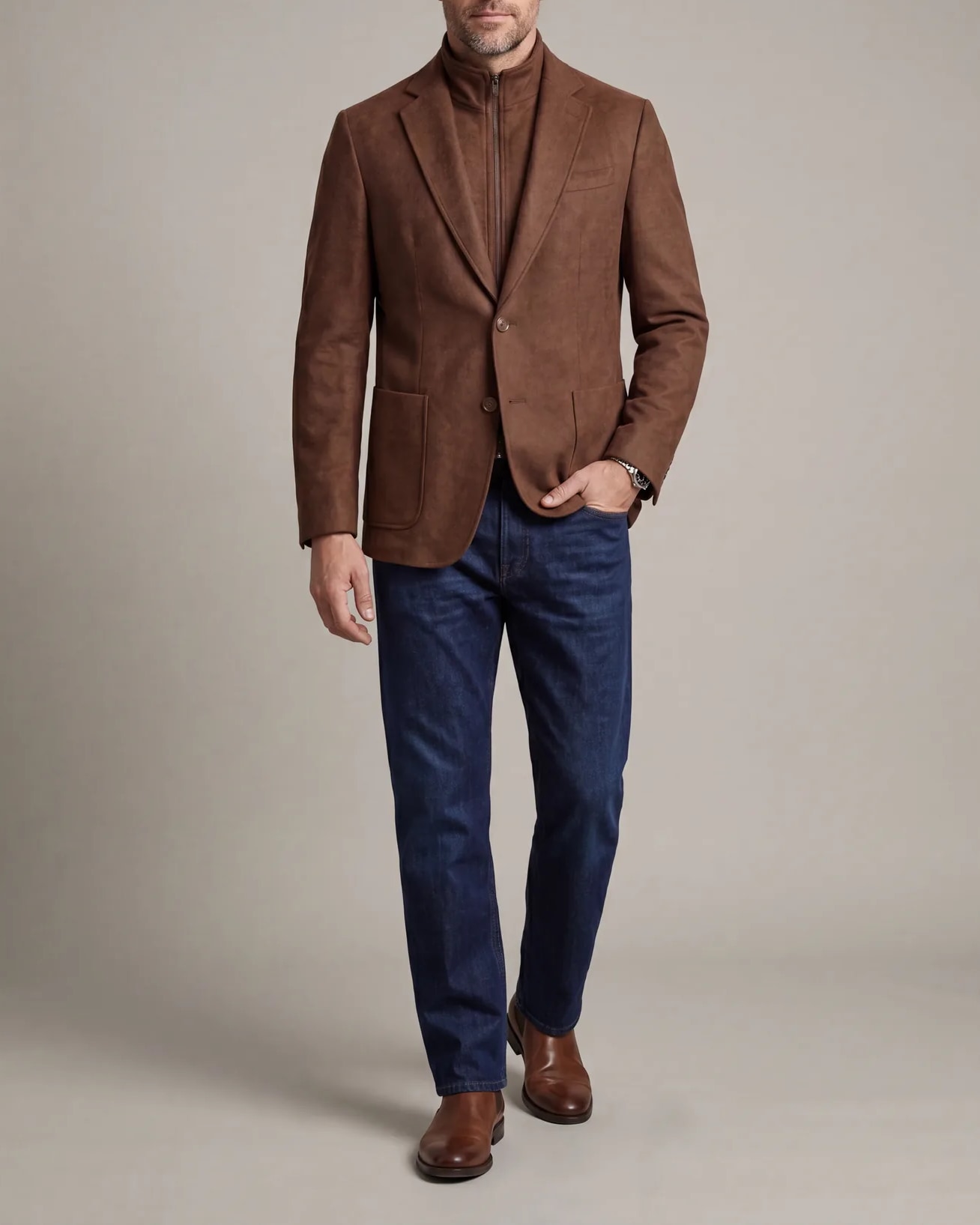 Rust Brown Hybrid Jacket, on model