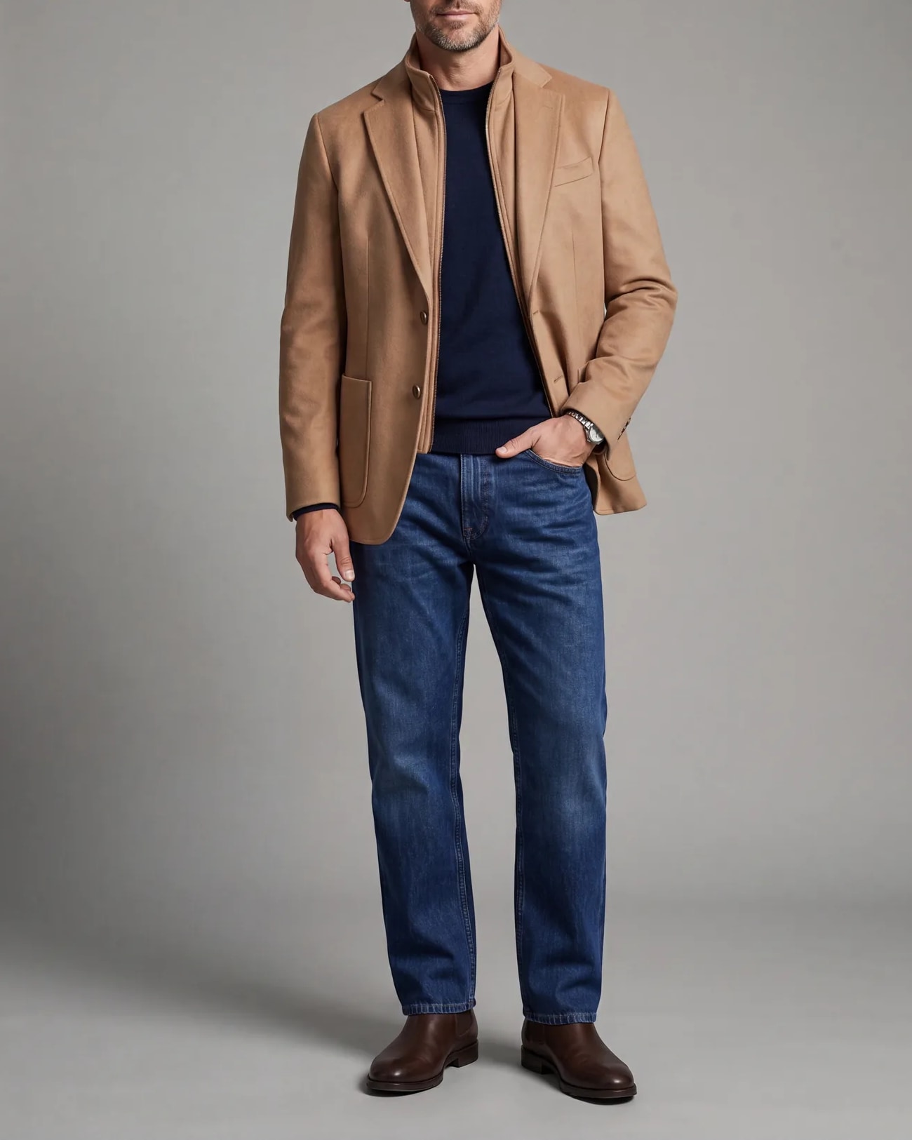 Camel Hybrid Jacket, on model