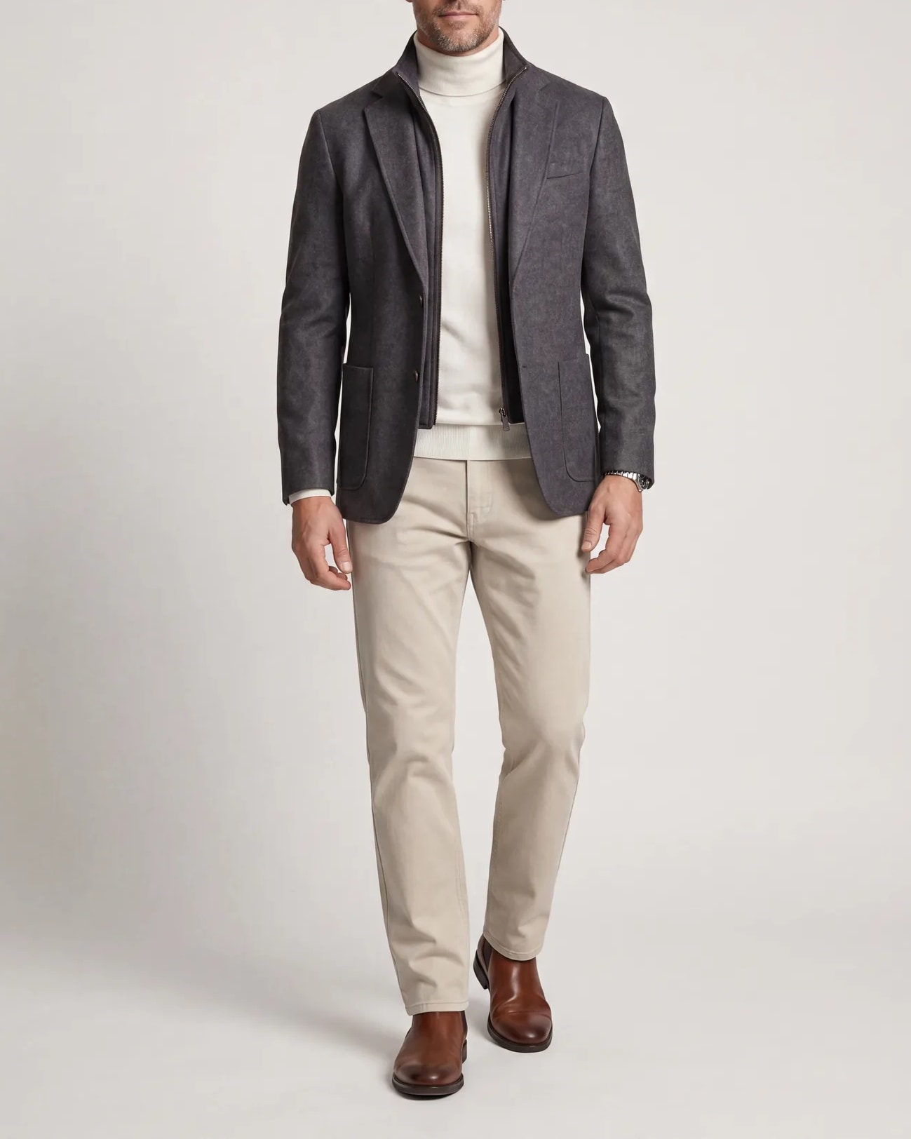Grey Hybrid Jacket, on model