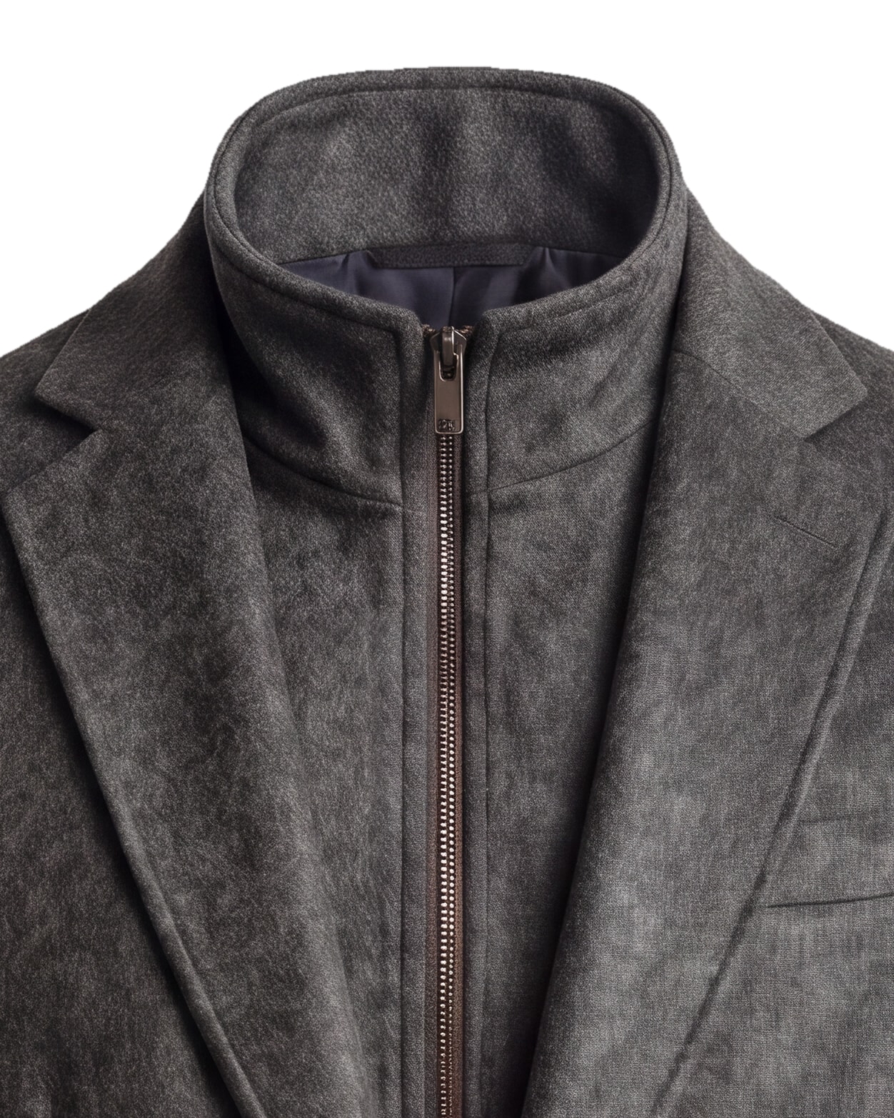 Grå Hybrid jakke, detalje af kraven