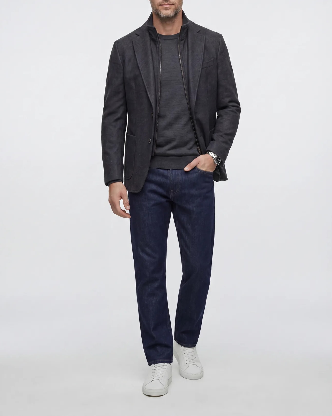 Charcoal Hybrid Jacket, on model