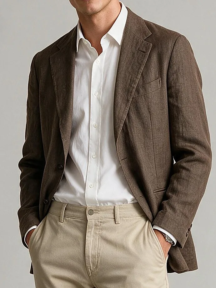 Grey-Brown Linen Jacket from TBM / TFM, collar detail
