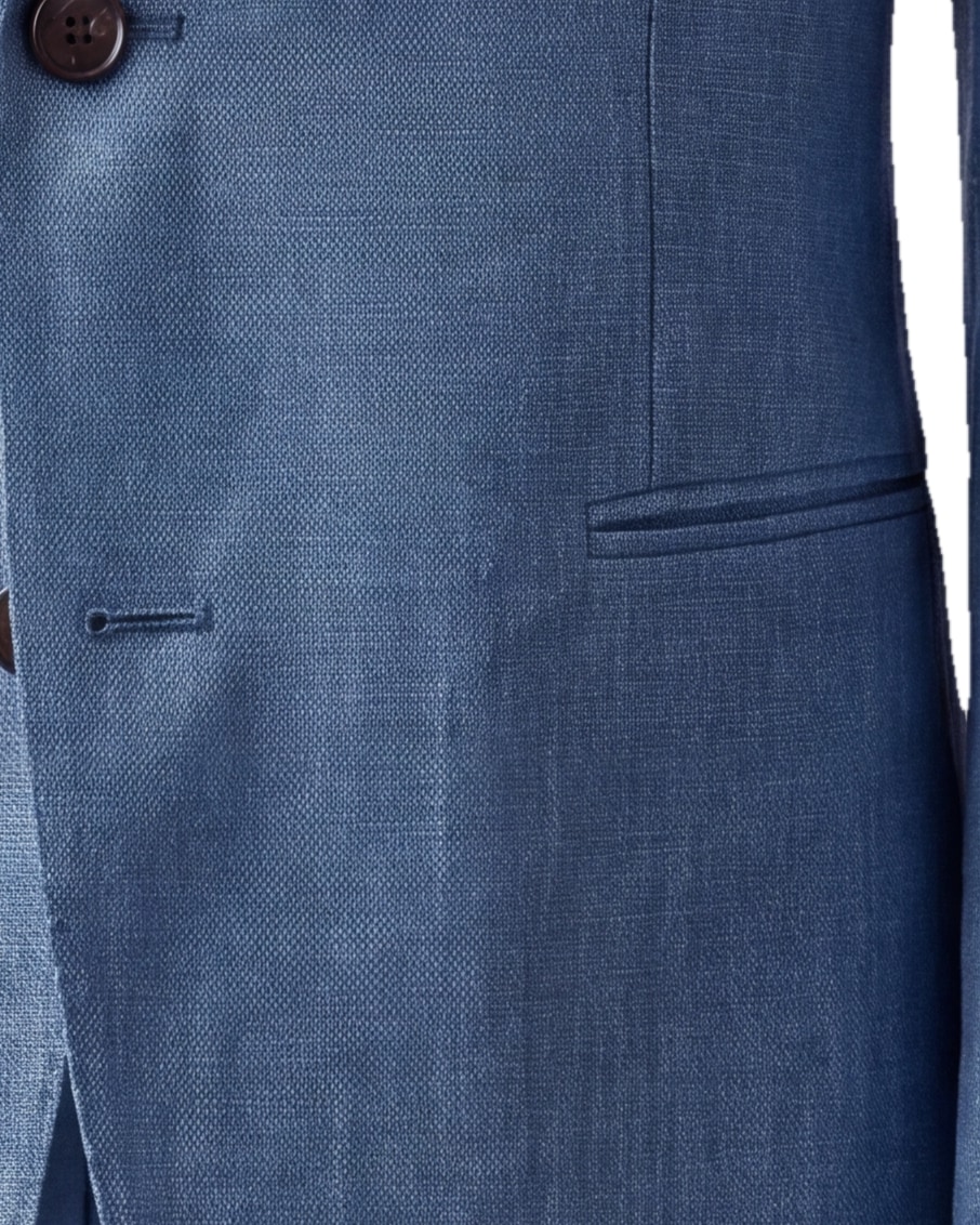 Mid Blue Linen Jacket, pocket detail