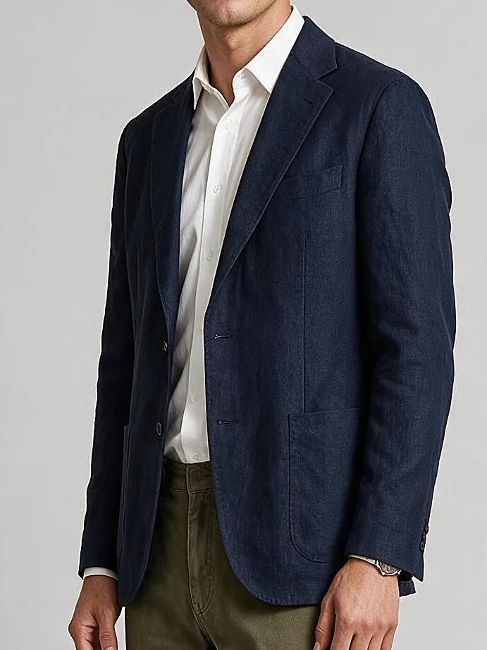 Dark Navy Linen Jacket, collar detail