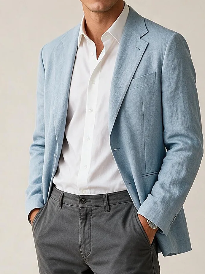 Dove Blue Linen Jacket, collar detail