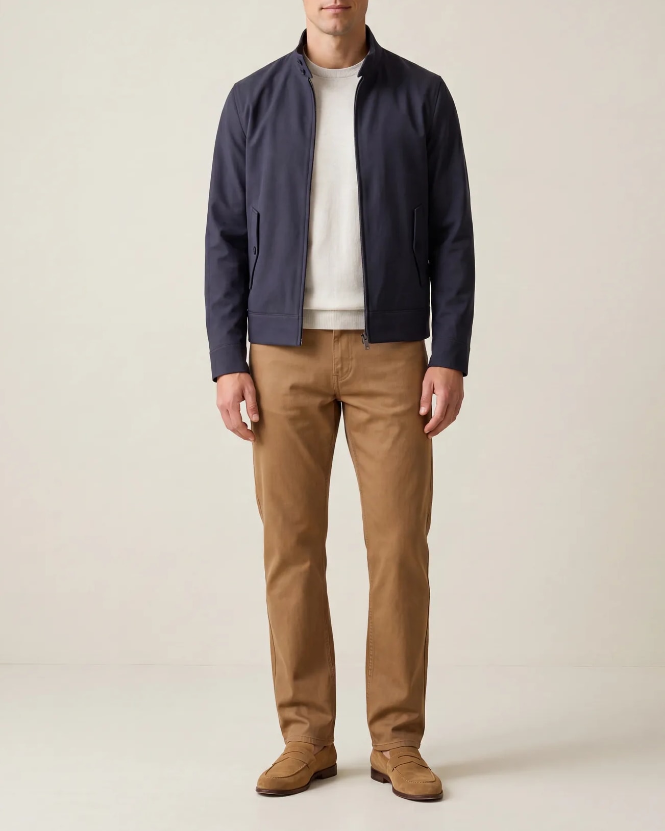 Navy Water-Repellent Harrington Jacket, on model