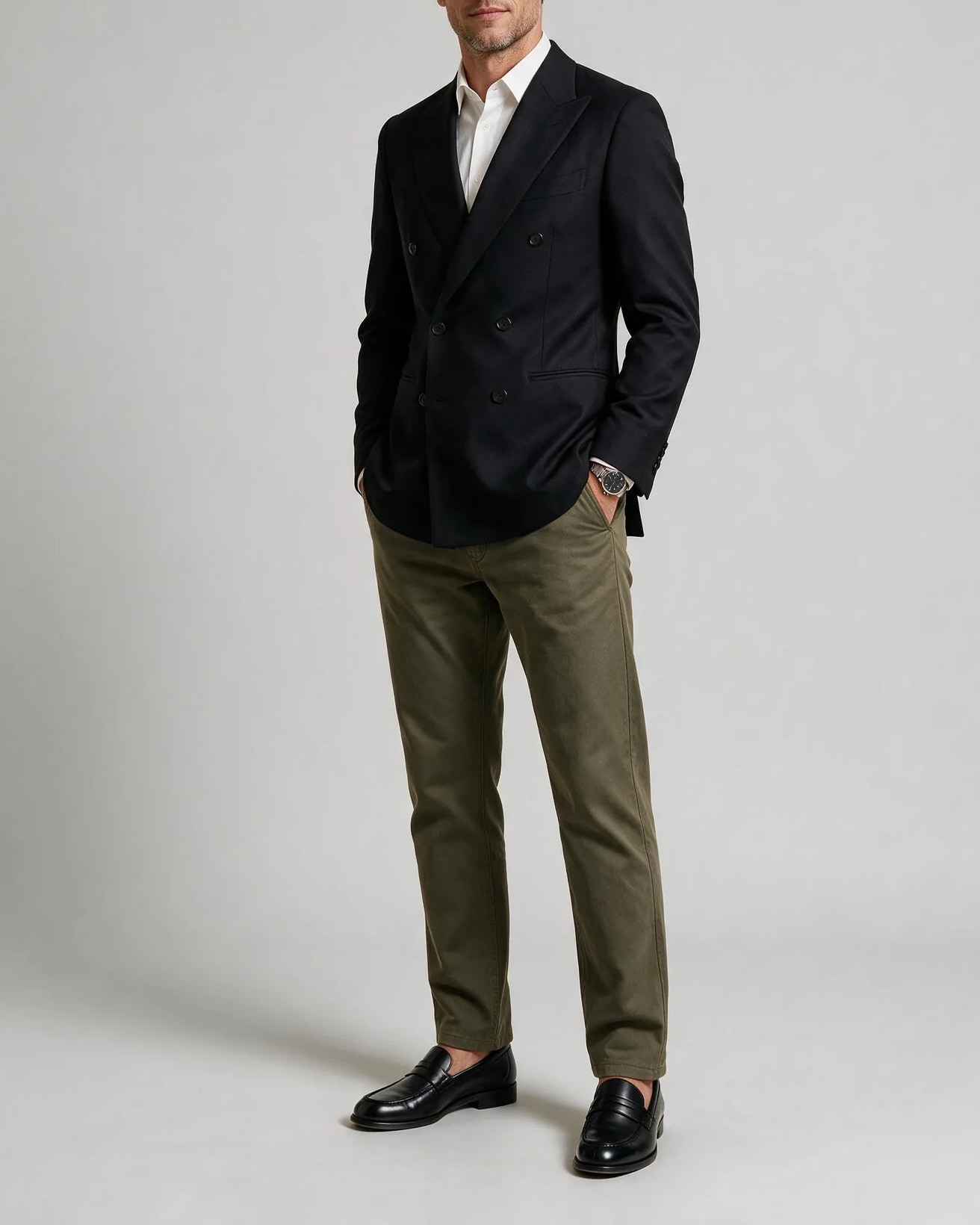 Black Double-Breasted Jacket from Angelico, on model