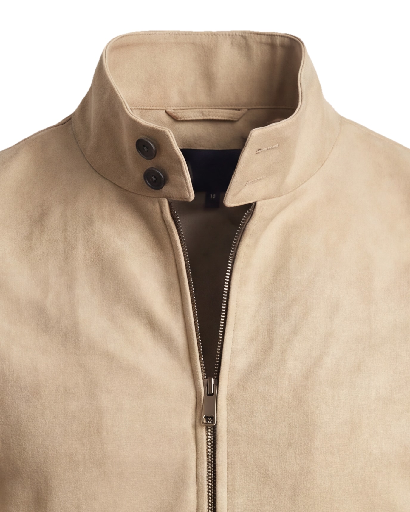 Sand Vegan Suede Harrington Jacket, collar detail