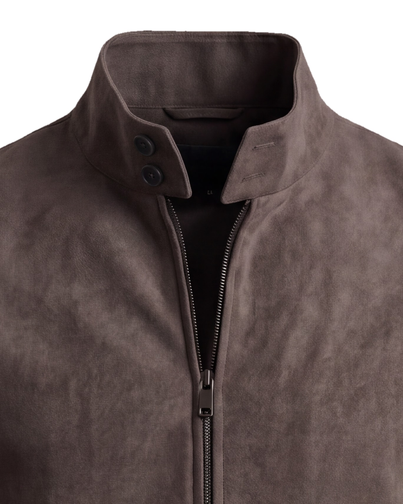 Dark Taupe Suede Harrington Jacket, collar detail