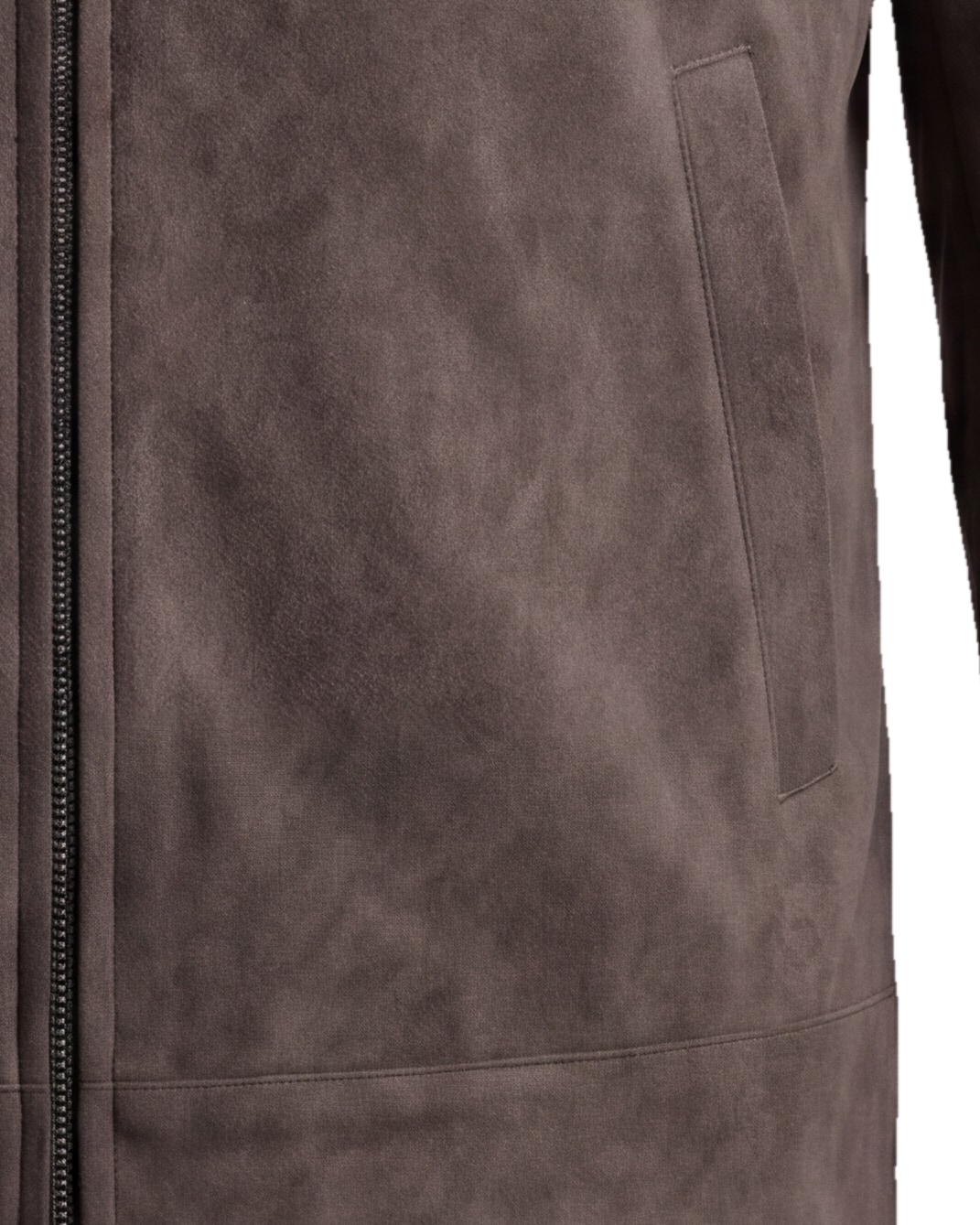 Dark Taupe Suede Harrington Jacket, pocket detail