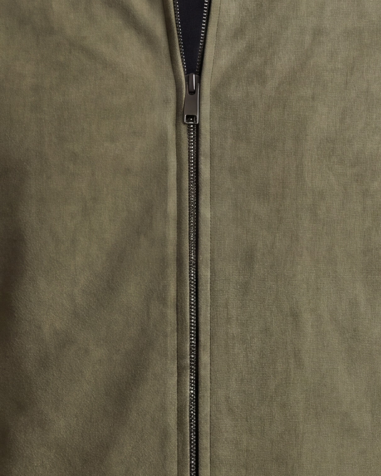 Olive Green Suede Harrington Jacket, front view