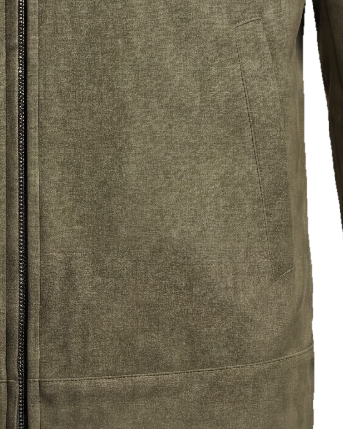 Olive Green Suede Harrington Jacket, pocket detail