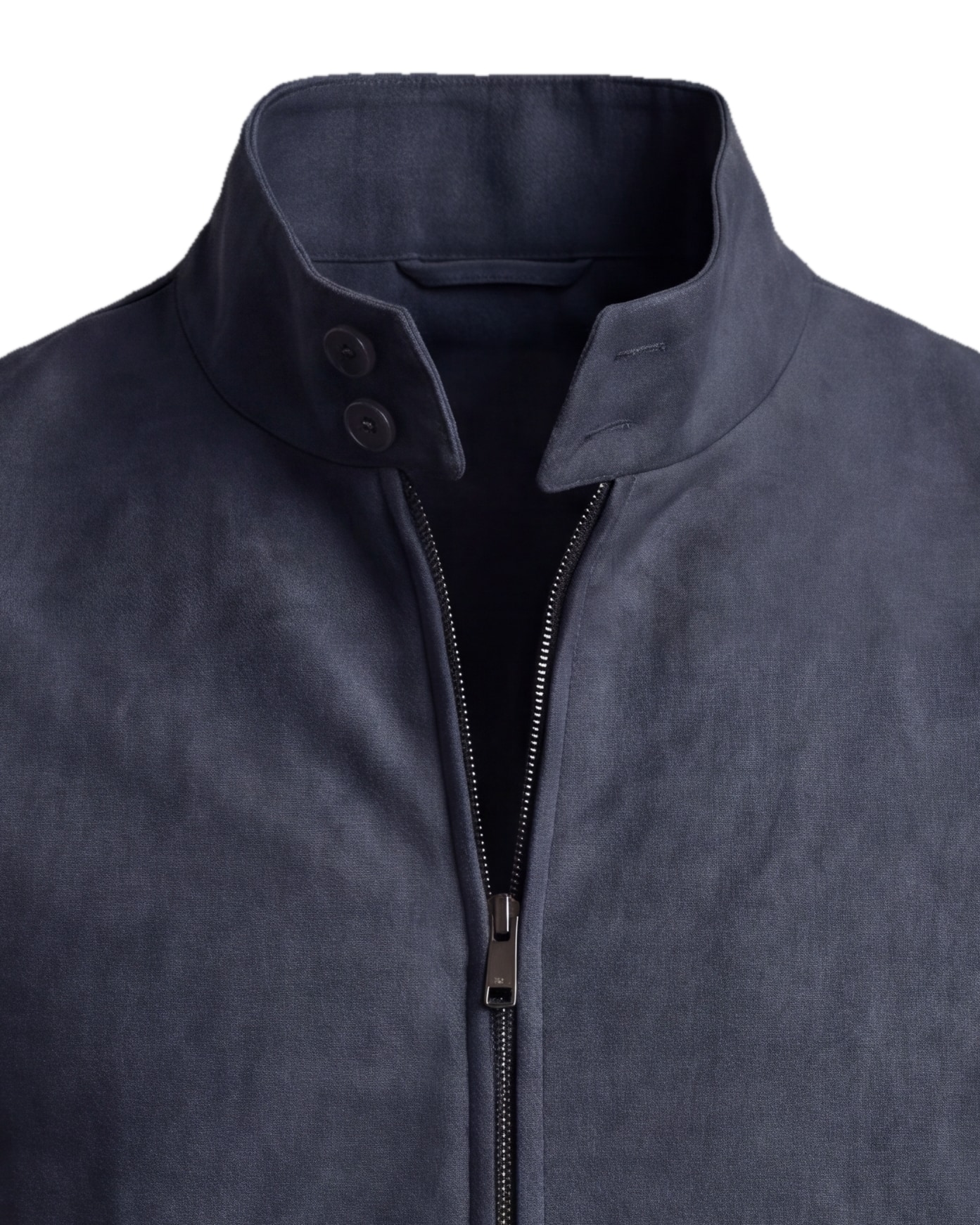 Navy Suede Harrington Jacket, collar detail