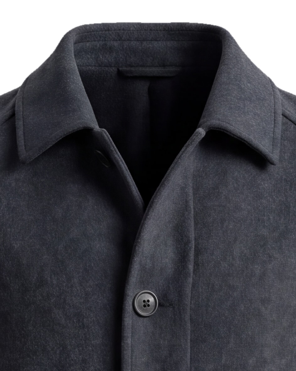 Charcoal Heritage Gazaba Overcoat, collar detail