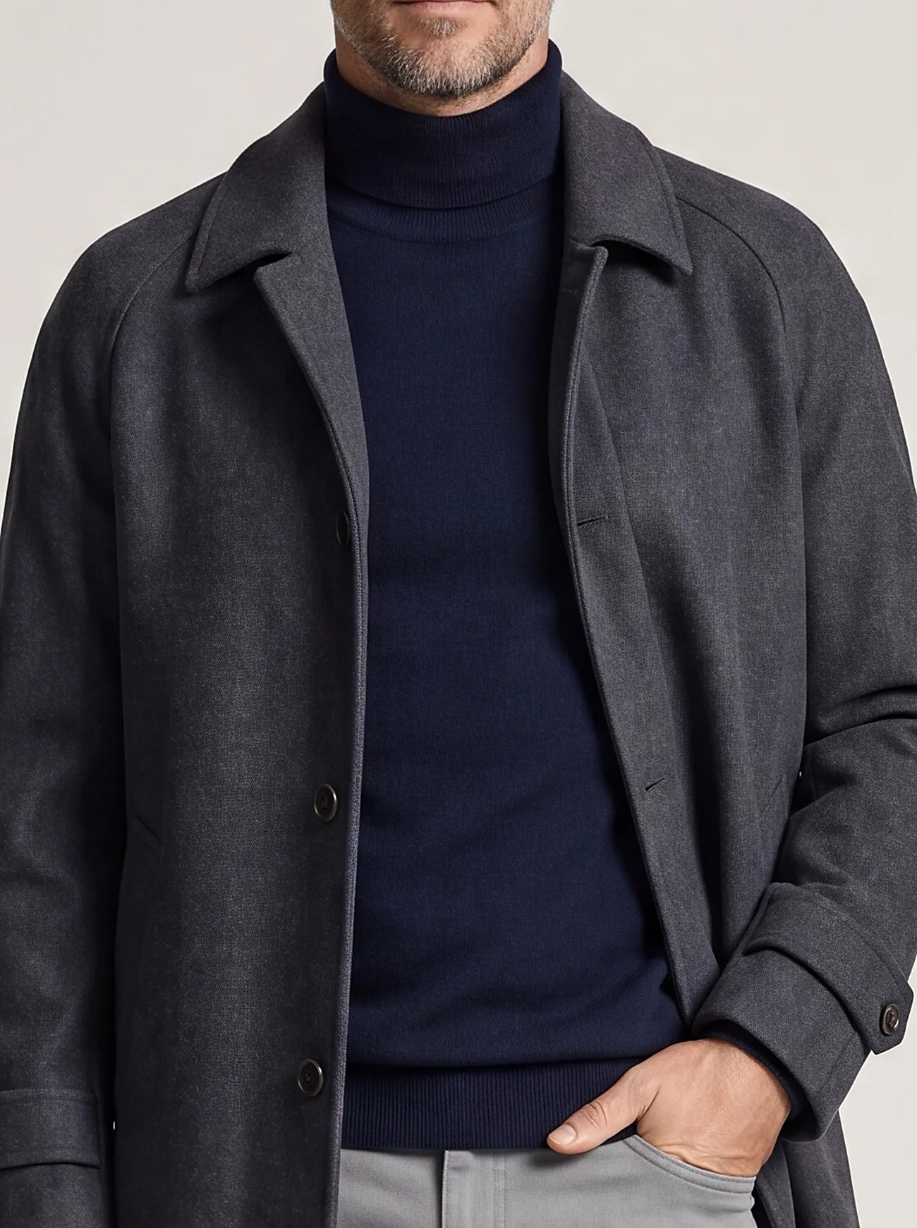 Charcoal Heritage Gazaba Overcoat, collar detail