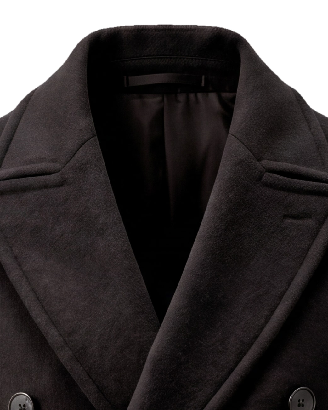 Double Black Statement Overcoat, collar detail