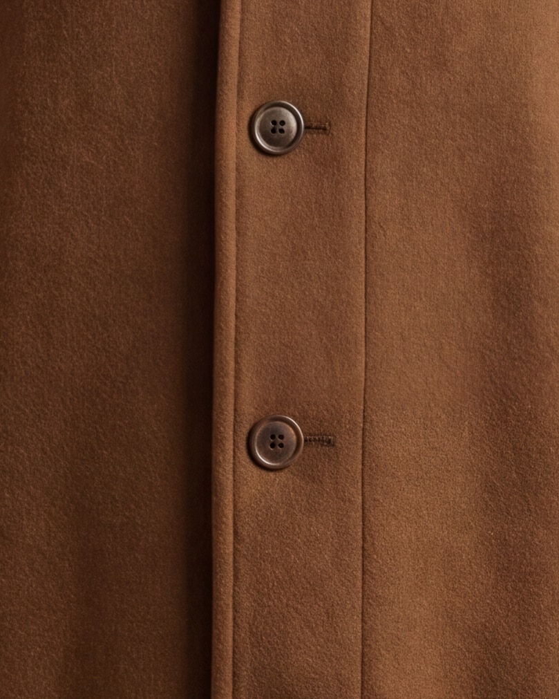 Cognac Brown Long Wool Coat, front view