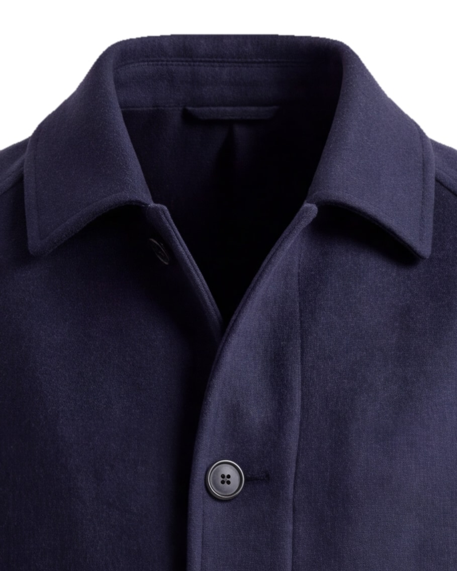 Navy Long Wool Coat, collar detail