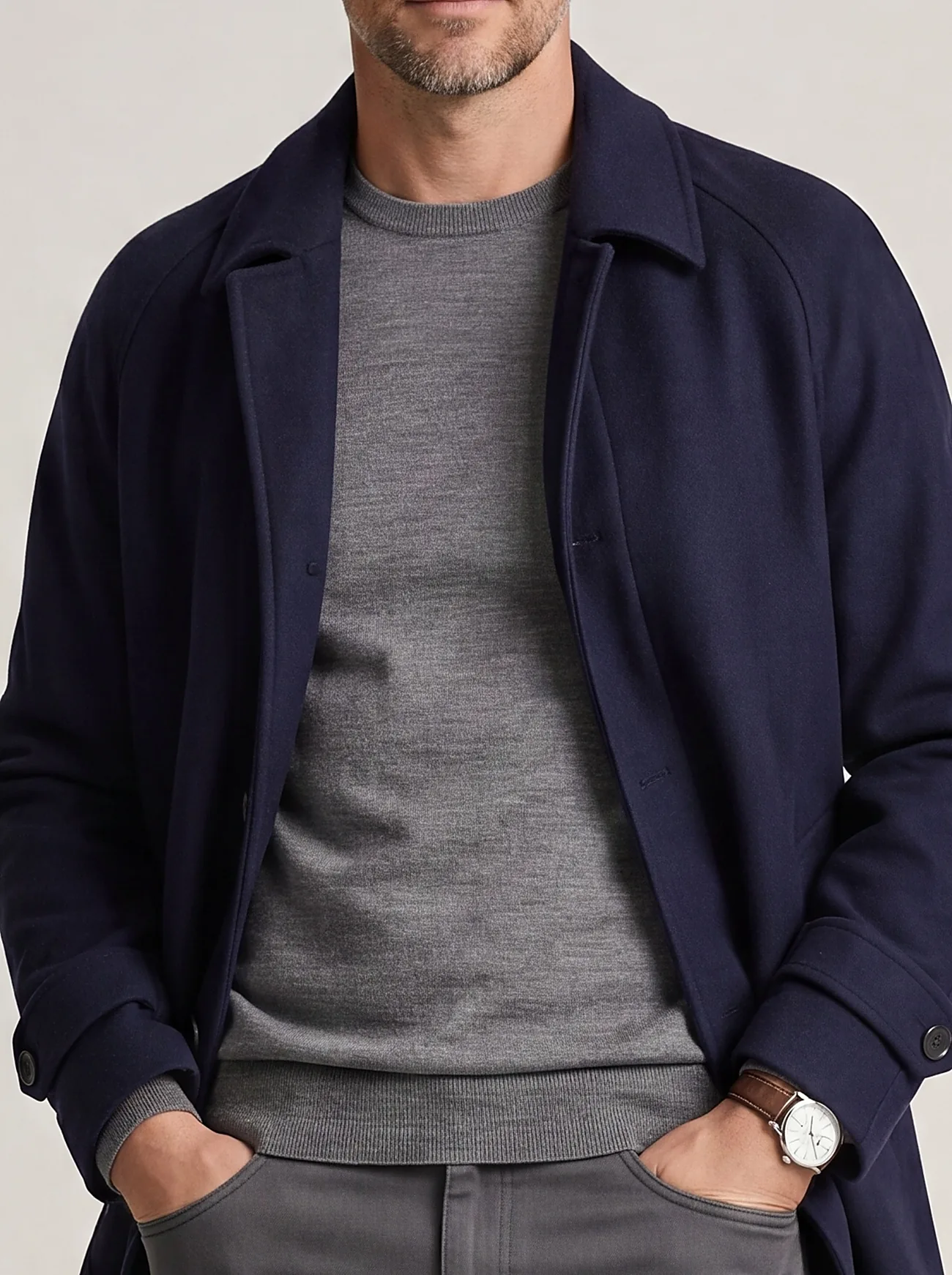 Navy Long Wool Coat, collar detail