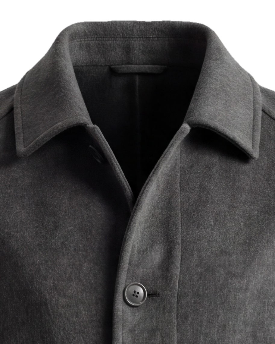 Grey Long Wool and Cashmere Coat, collar detail
