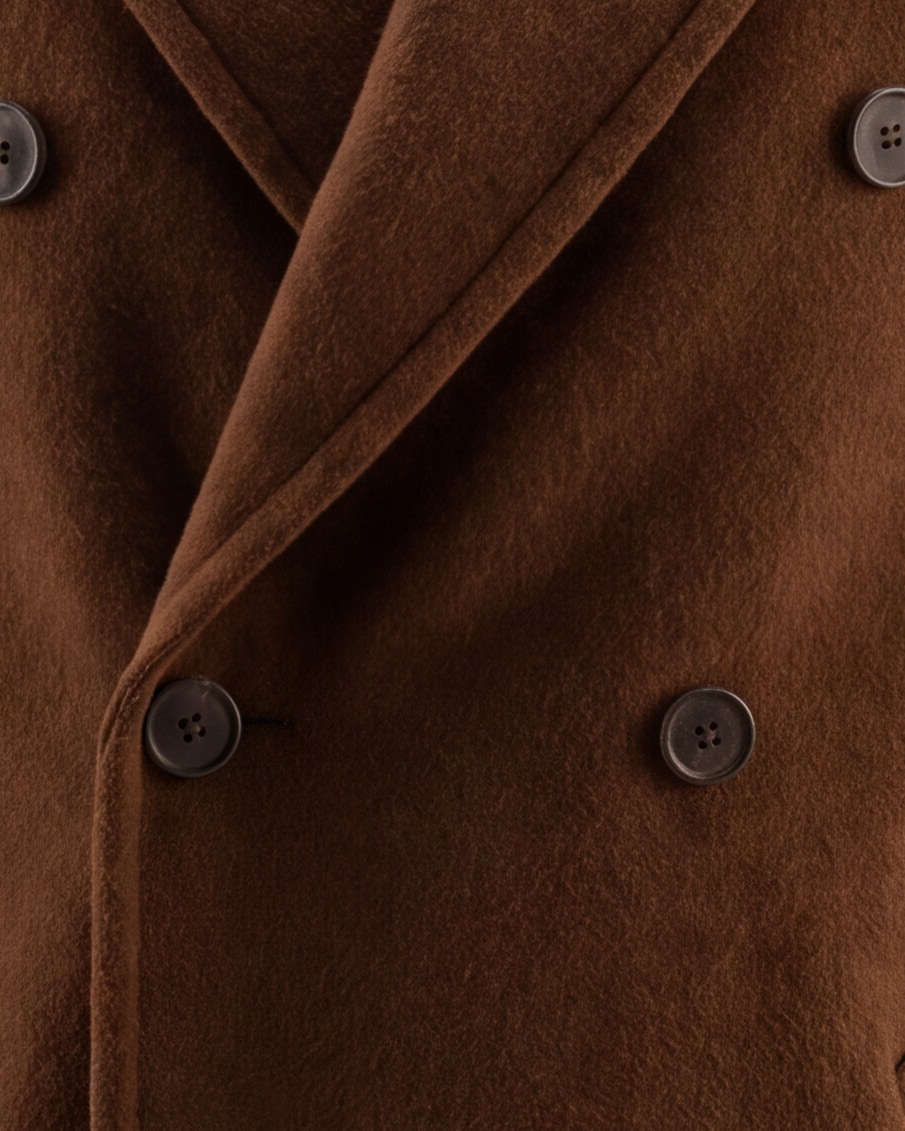 Double-Breasted Cognac Brown Wool Coat, front view