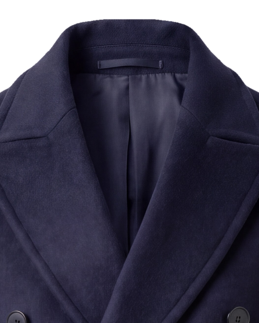 Double-Breasted Navy Wool Coat, collar detail