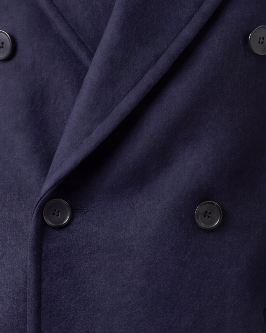 Double-Breasted Navy Wool Coat, front view