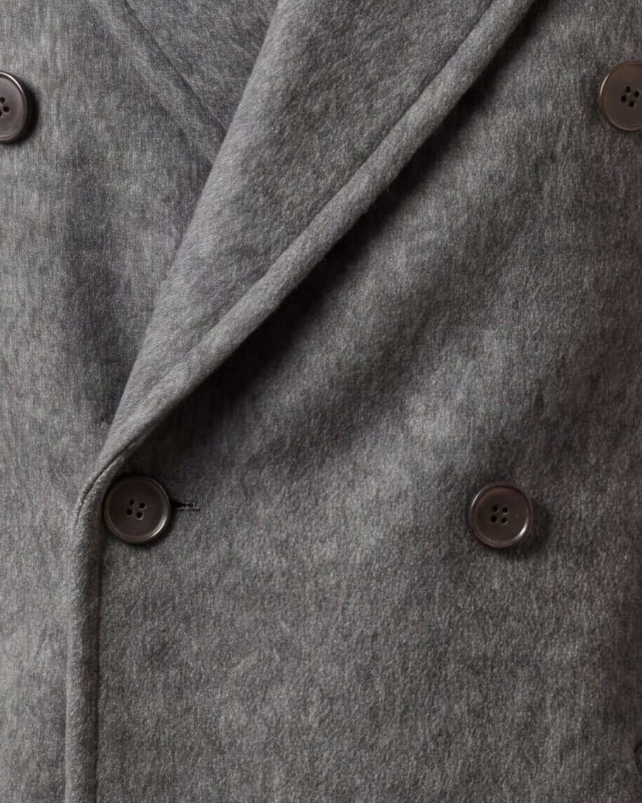 Double-Breasted Grey Coat in Wool and Cashmere, front view