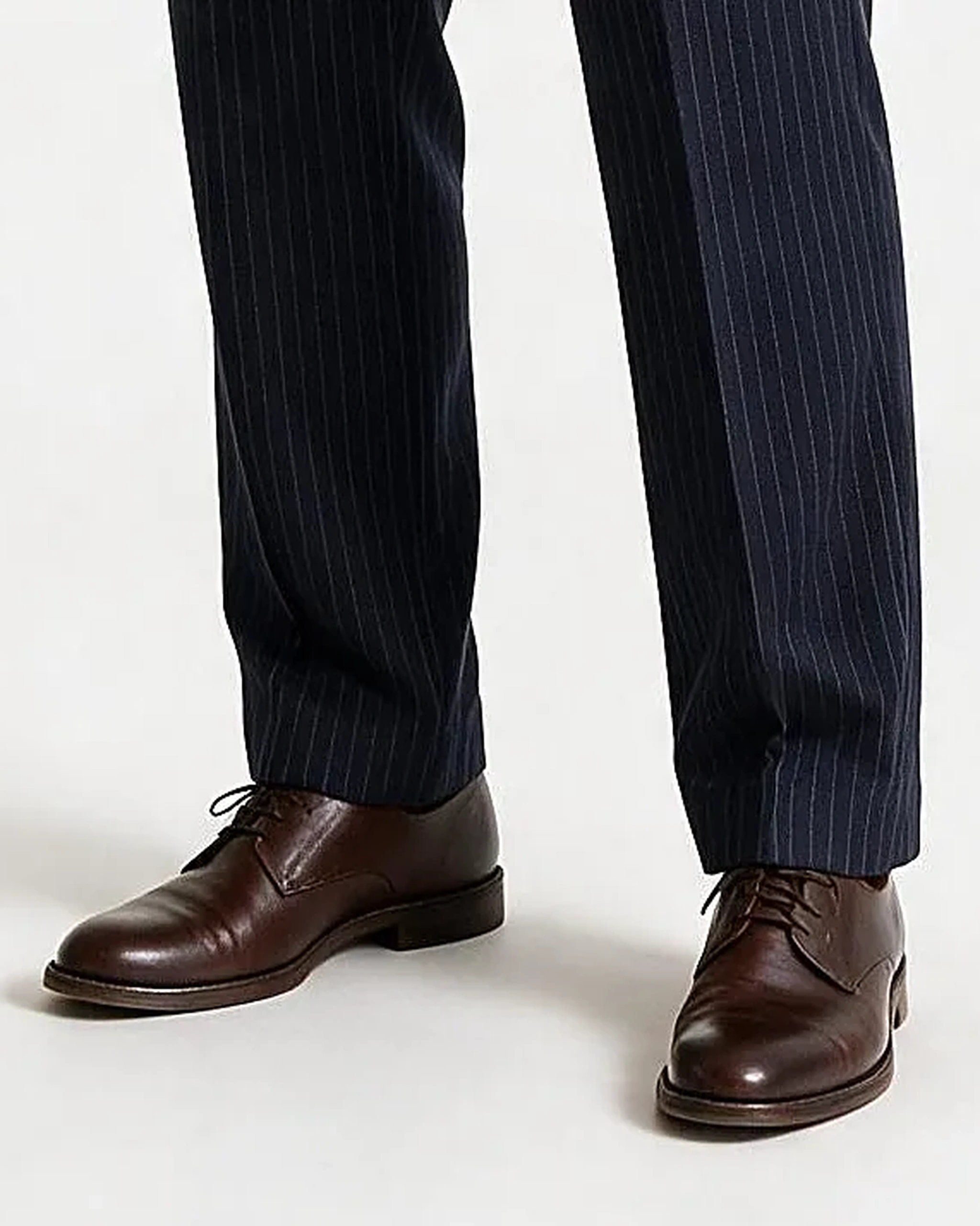 Navy Pinstripe S120 Wool Trousers, hem detail
