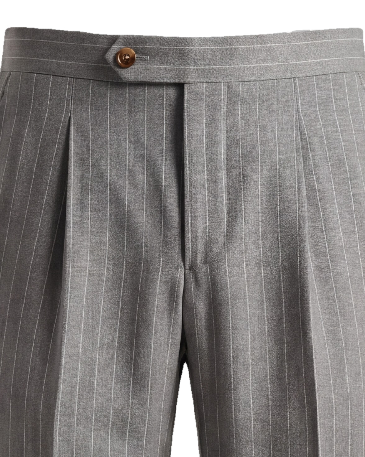 Grey Pinstripe S110 Wool Trousers, waistband detail