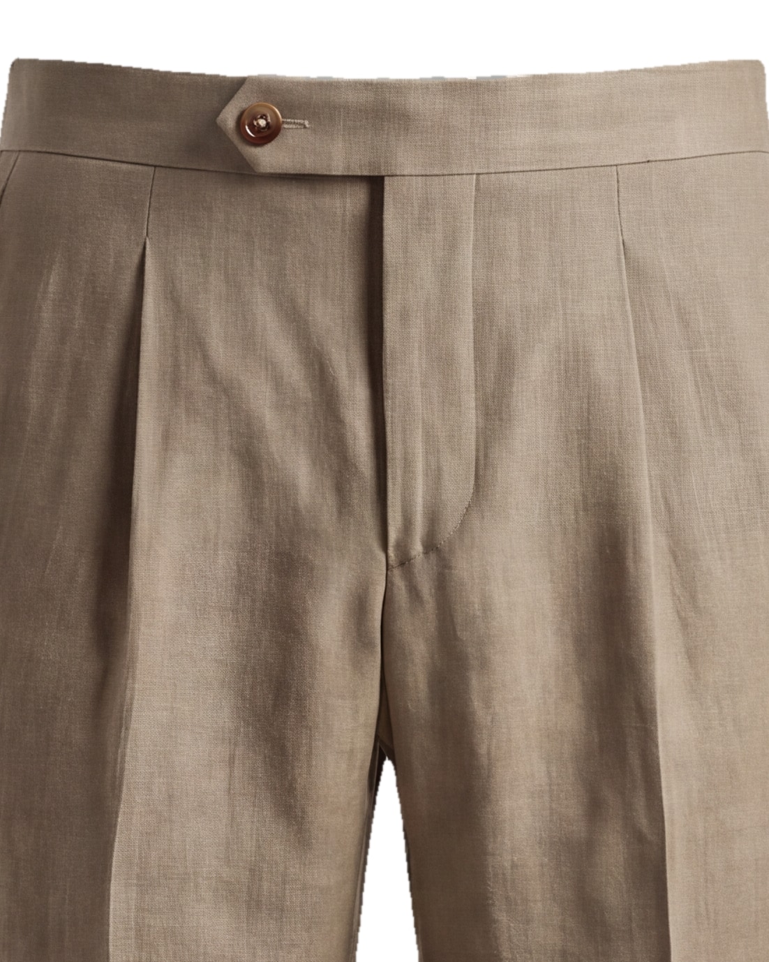 Taupe Brown Linen Trousers, waistband detail