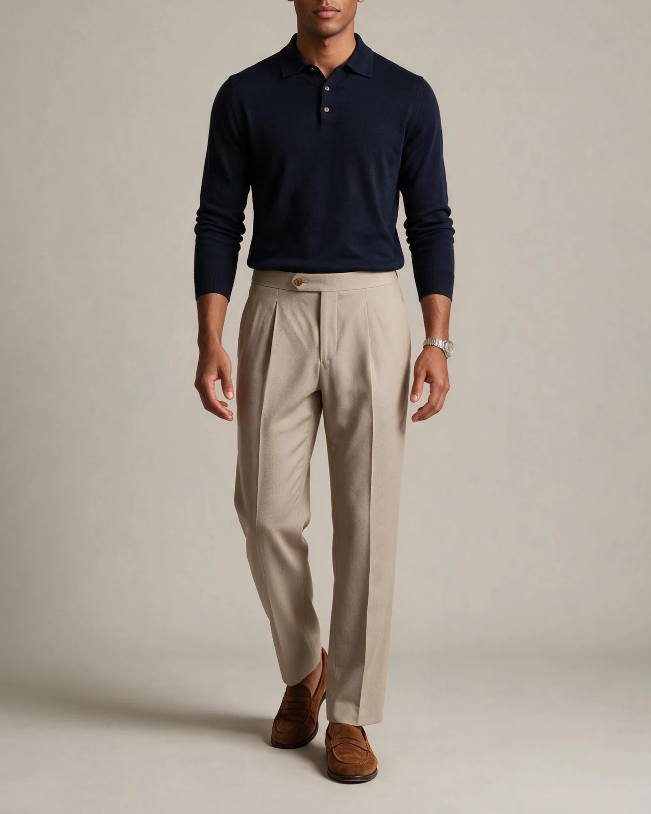 Light Sand Suit Trousers from Jorge Carli, on model