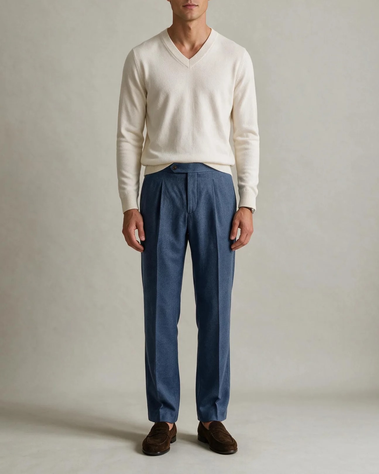 Mid Blue Suit Trousers from HOV Collection, on model