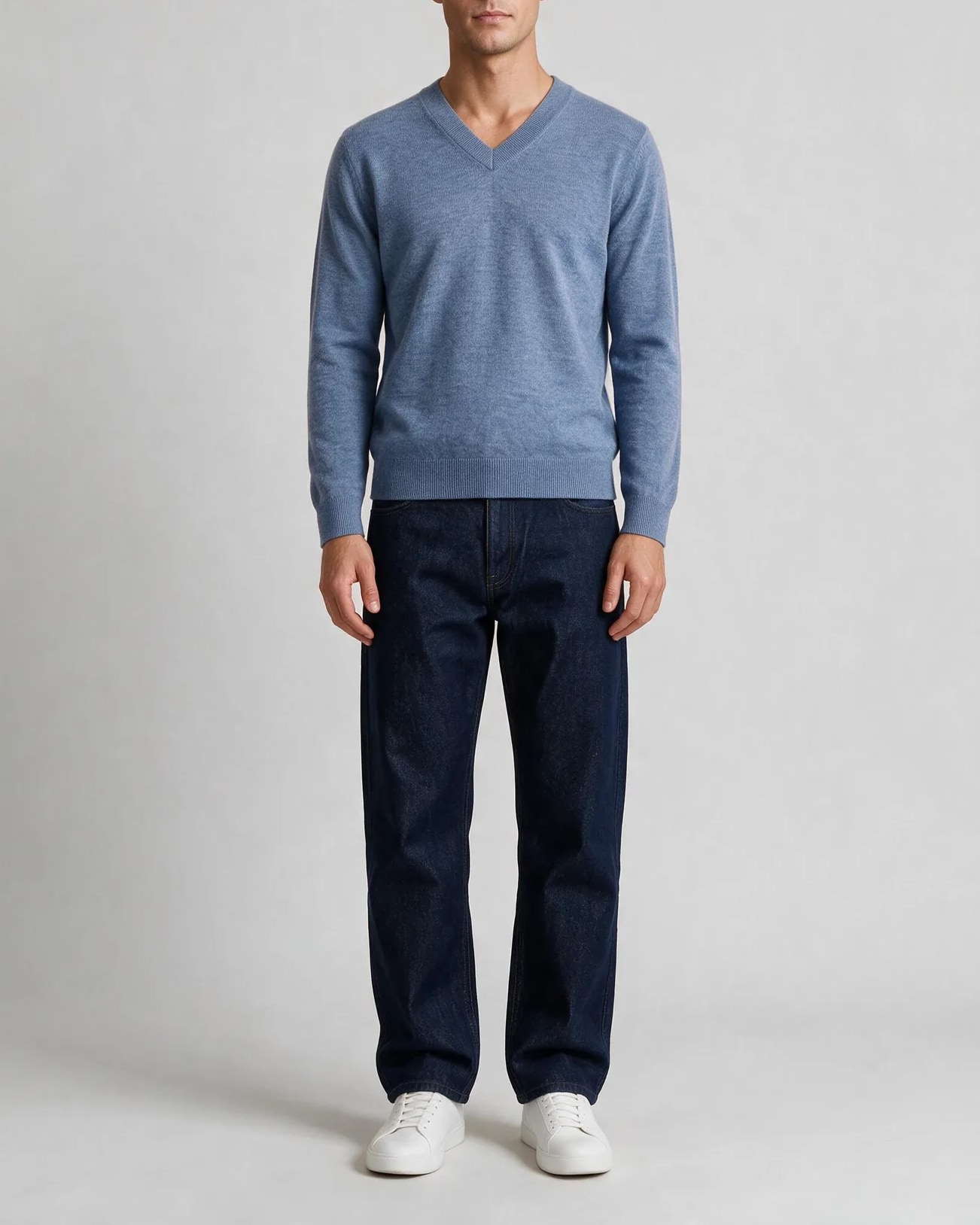 Rå indigo wide leg jeans, på model