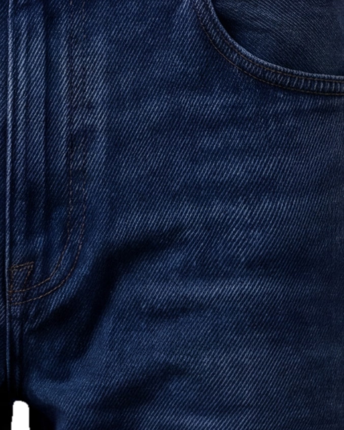 Rå indigo tapered jeans, detalje af lommen