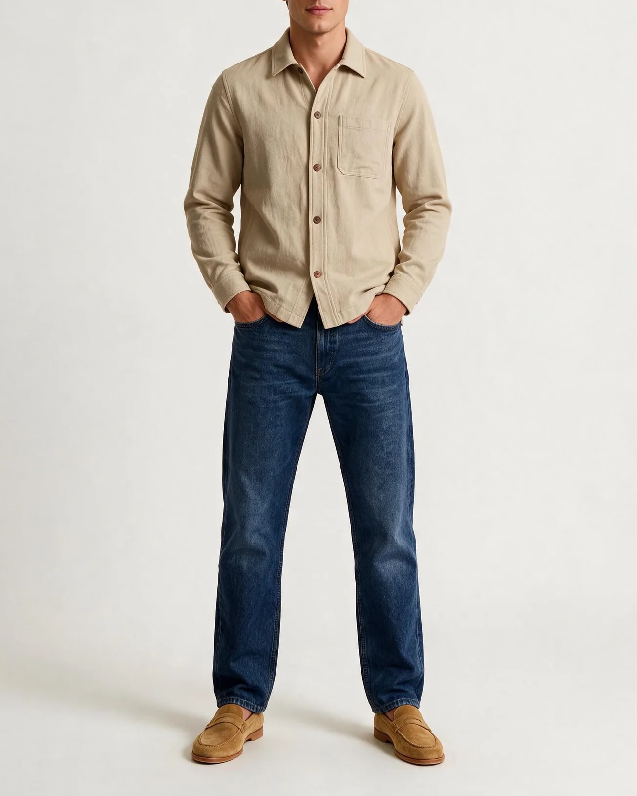 Stone wash tapered jeans, på model