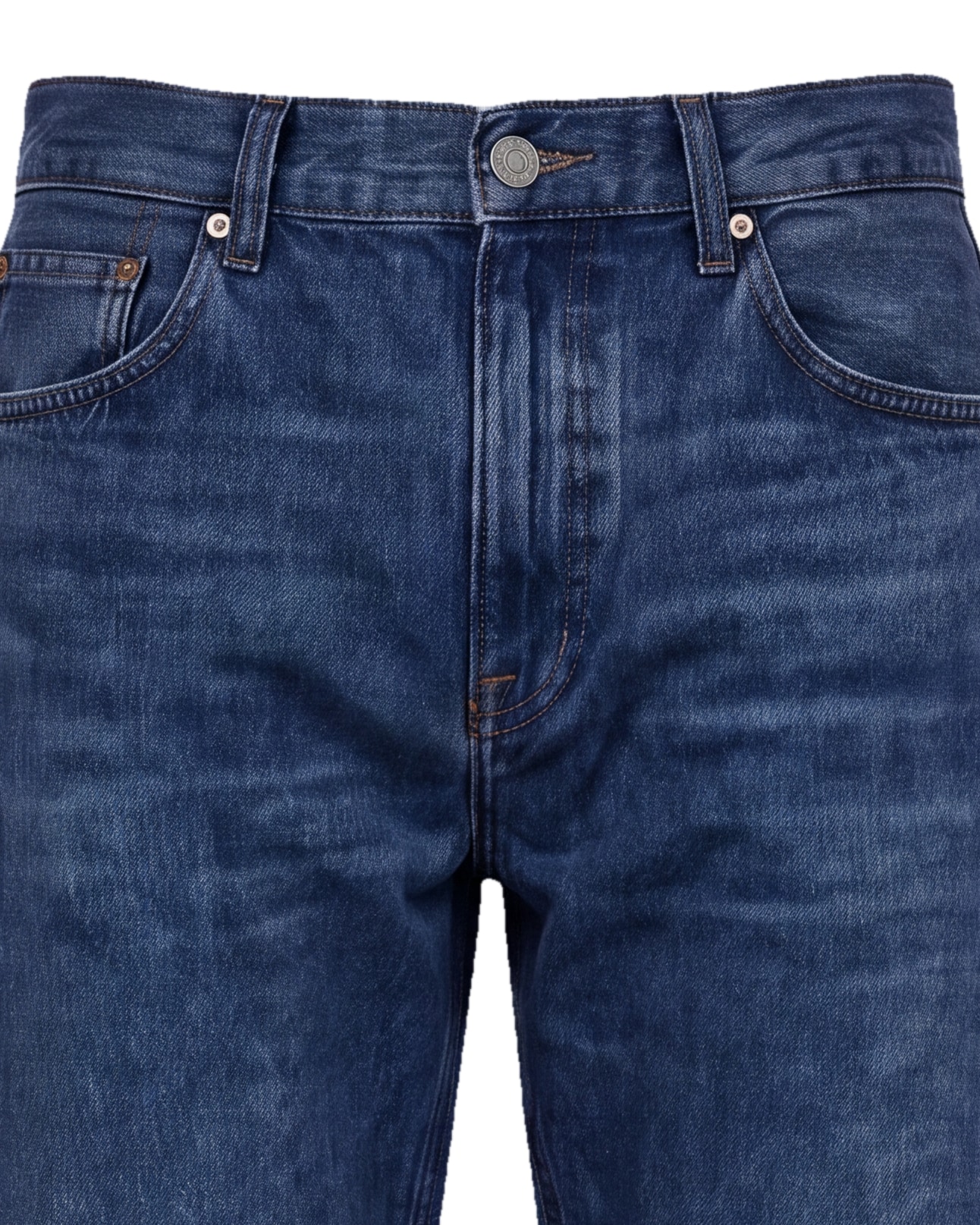 Stone wash tapered jeans, detalje af linningen