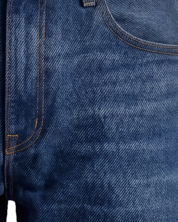 Mørk indigo tapered jeans, detalje af lommen