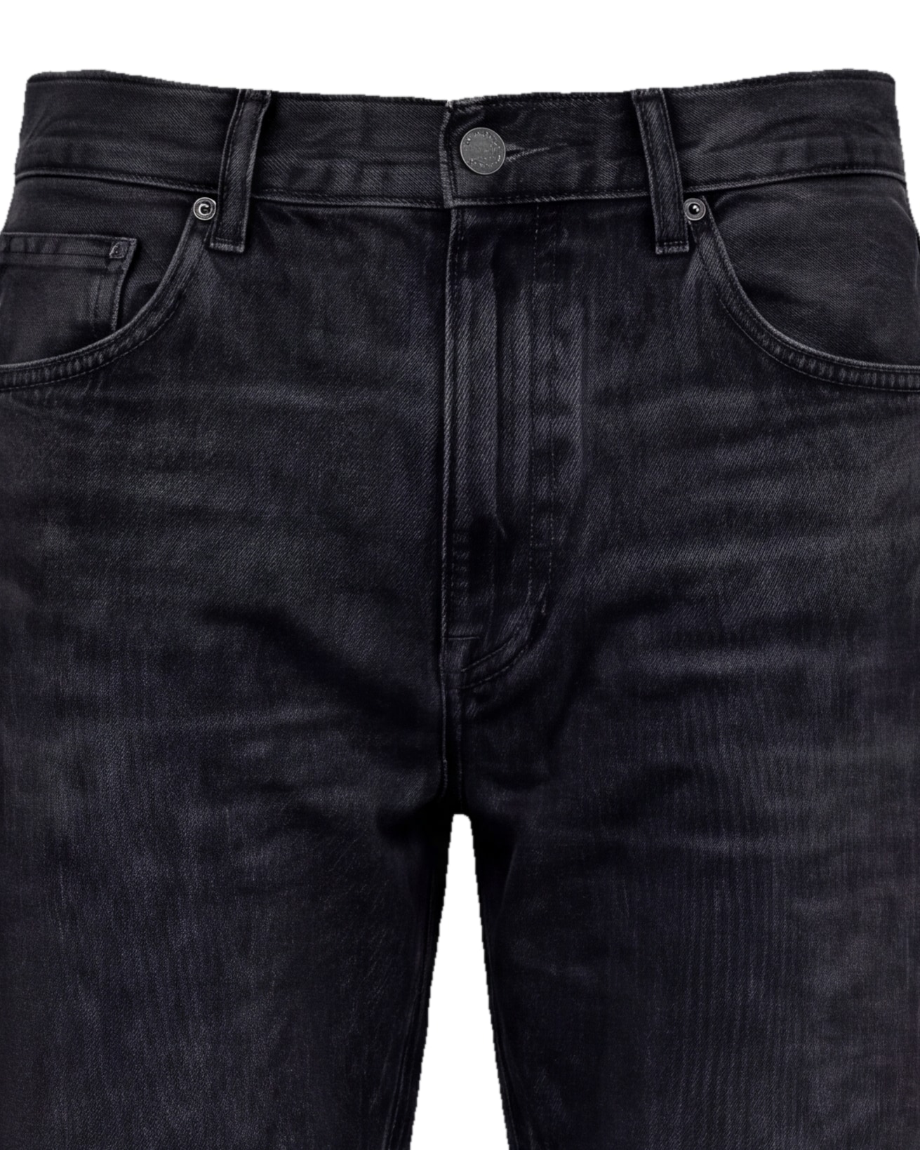 Sort tapered jeans, detalje af linningen