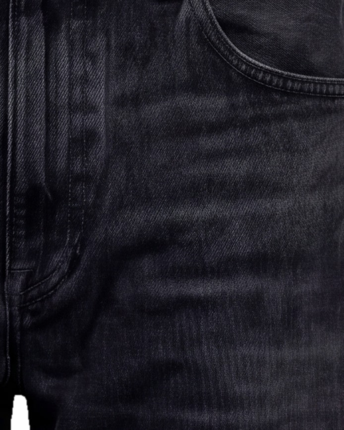 Sort tapered jeans, detalje af lommen