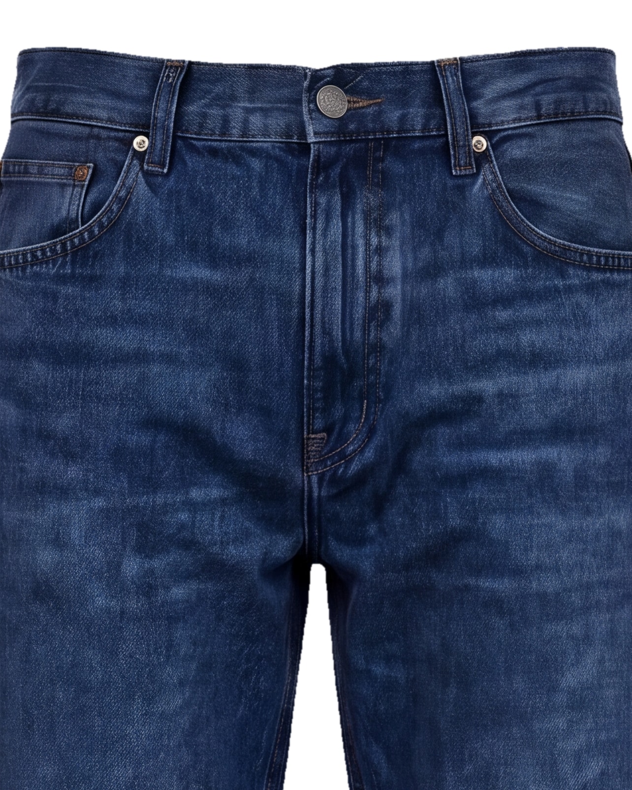 Indigo wide leg jeans, detalje af linningen