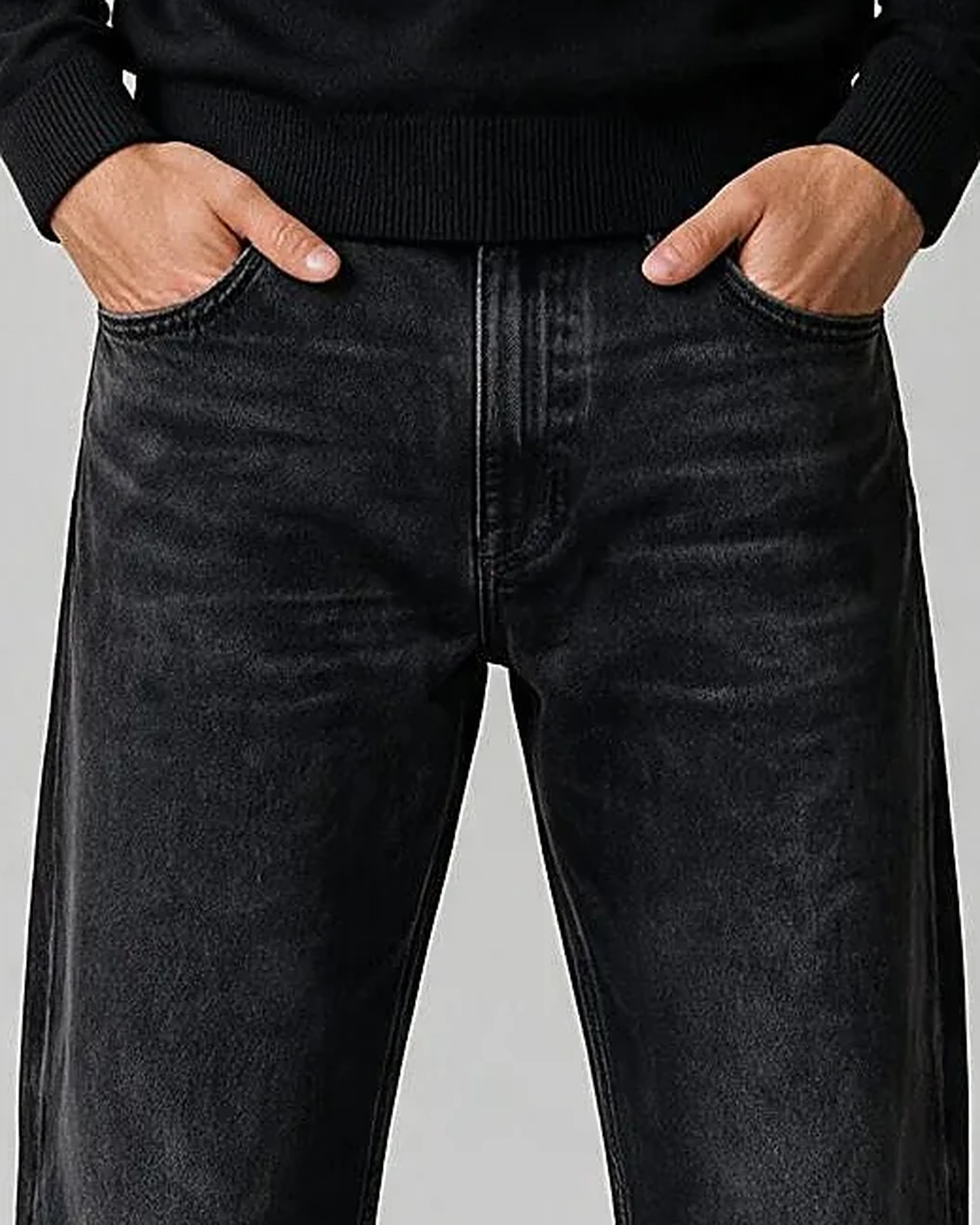 Sort wide leg jeans, detalje af lommen
