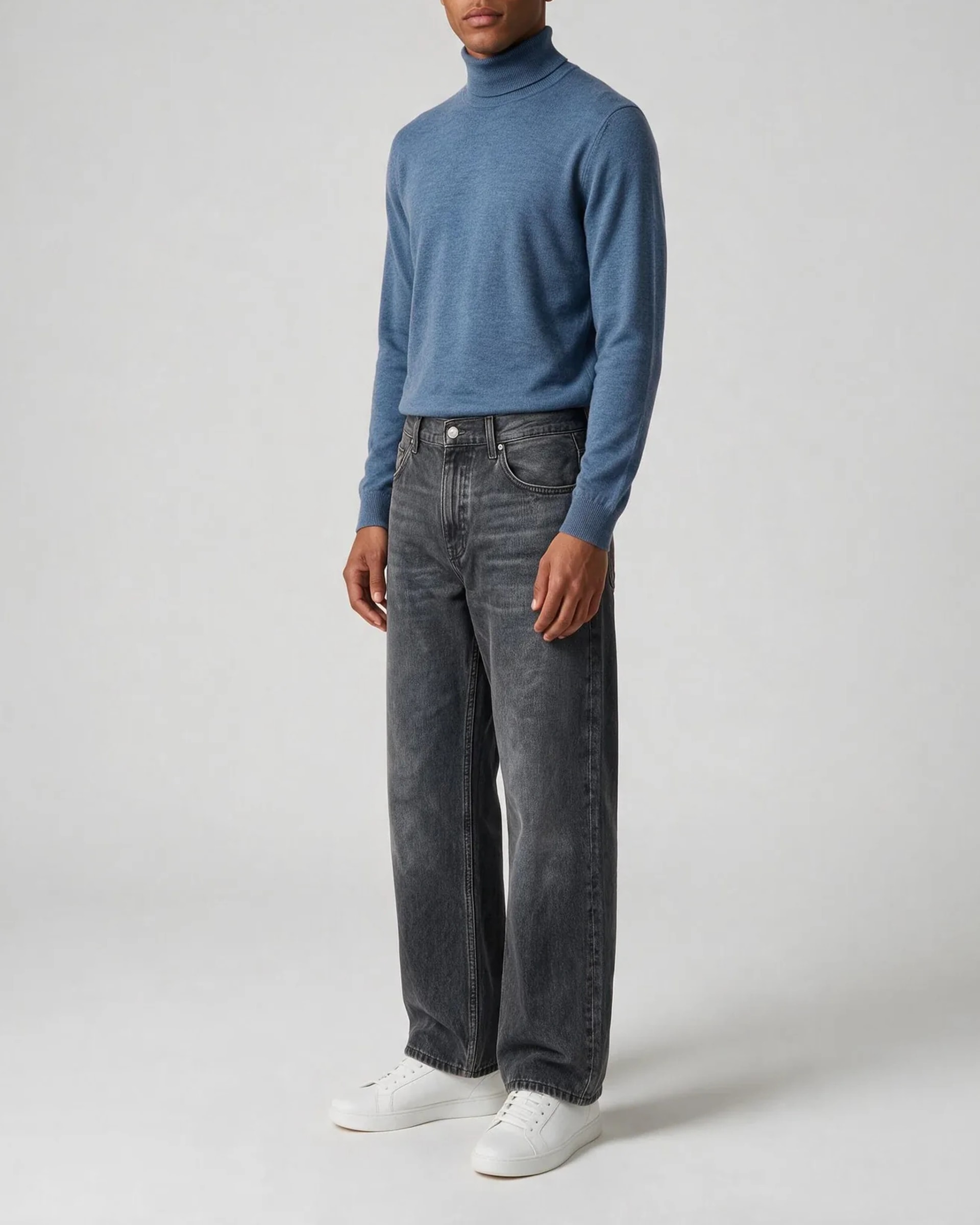 Koksgrå wide leg jeans, på model