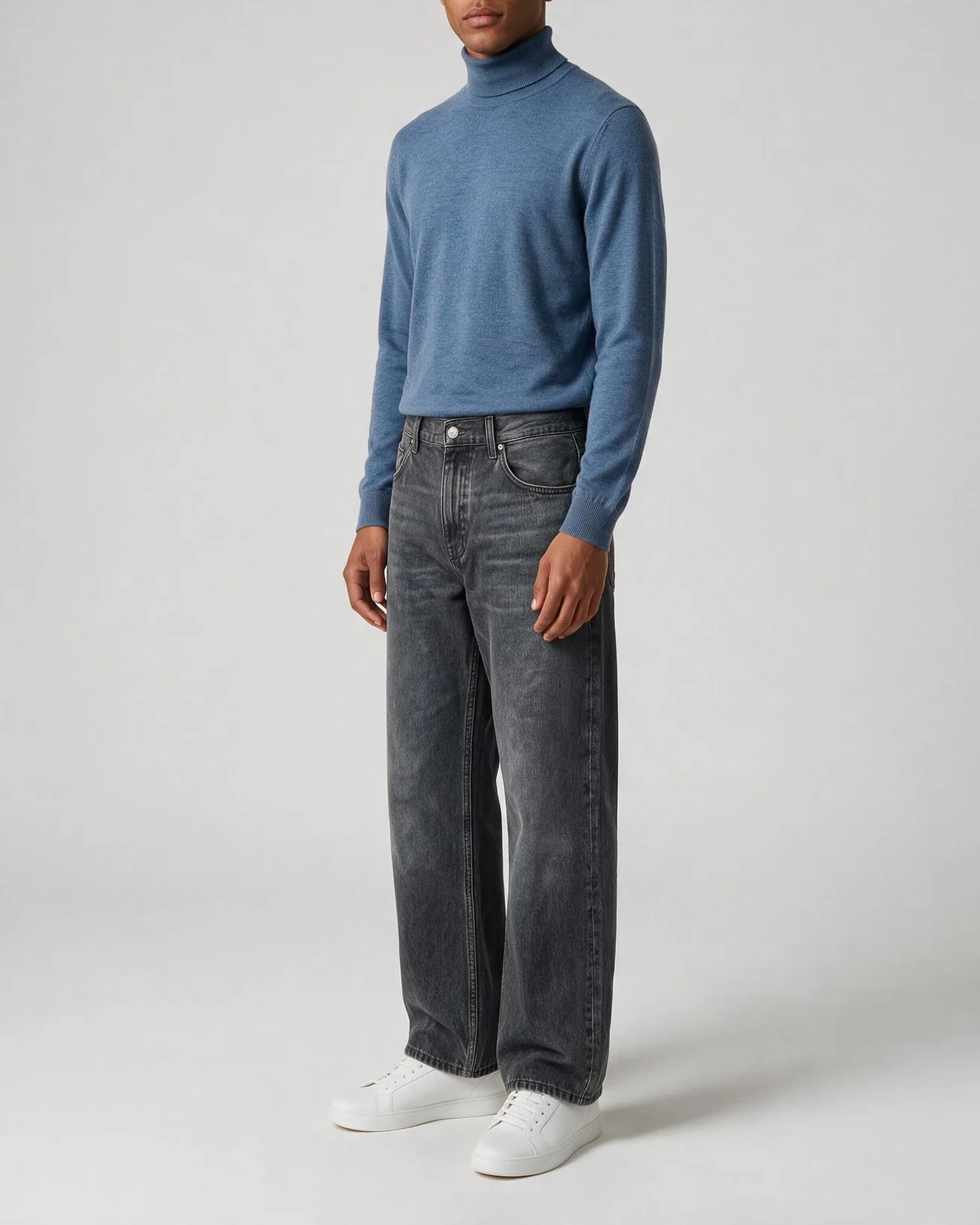 Koksgrå wide leg jeans, på model