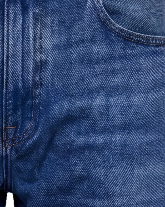 Vasket indigo wide leg jeans, detalje af lommen