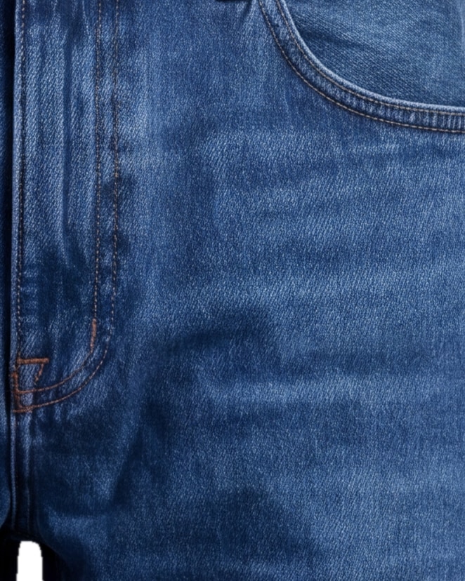 Mellemblå wide leg jeans, detalje af lommen