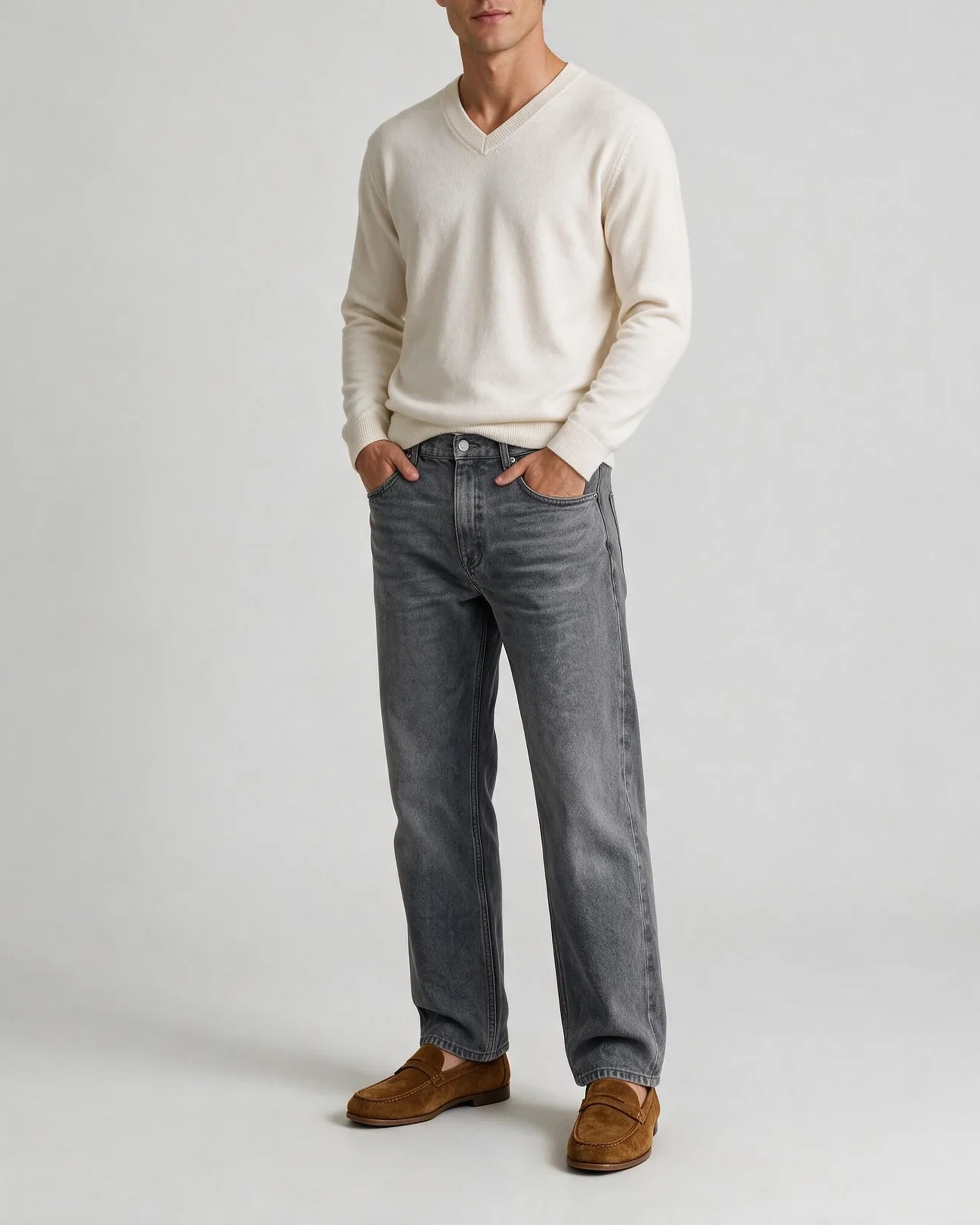Mellemgrå wide leg jeans, på model