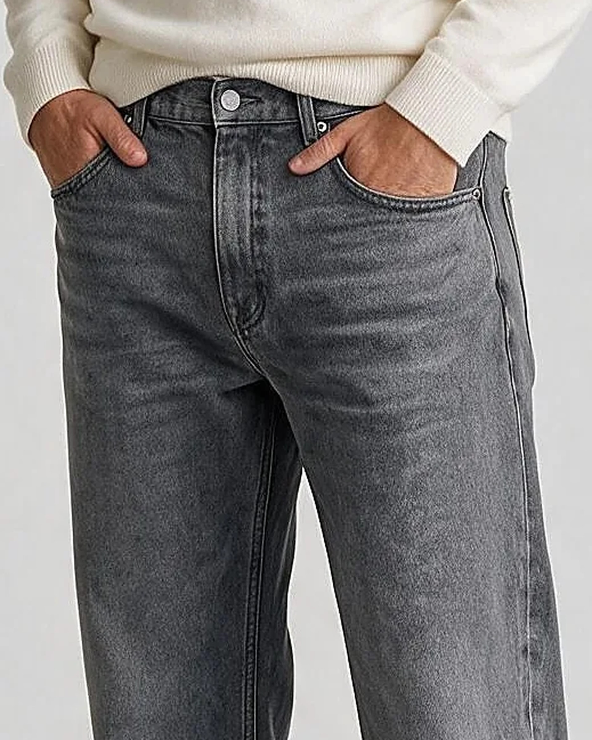 Mid Grey Wide Leg Jeans, pocket detail